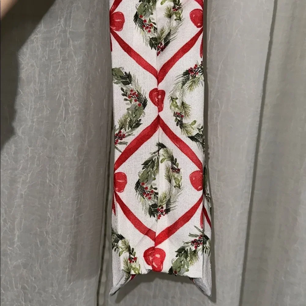 Sincerely Santa White Red Green Christmas Wreath Red Bow Canvas Wine Gift Bag